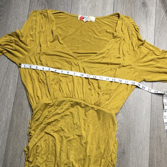 Free People Beach Miami Ruched Mini Dress Tea Leaf V Neck Party Mini Dress L - Picture 8 of 13